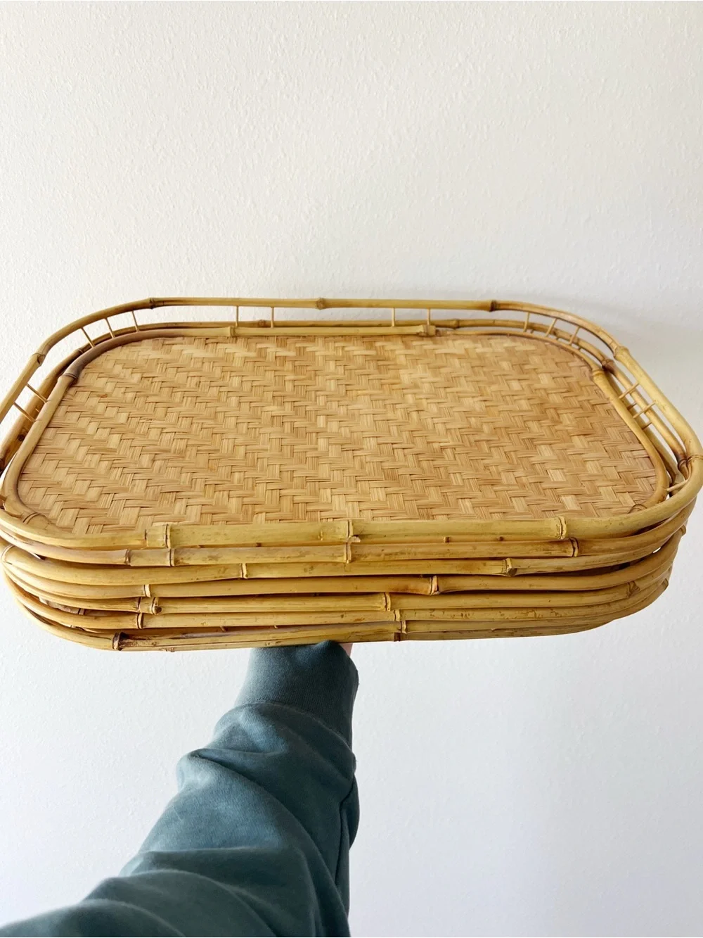 VINTAGE | MCM Rattan Trays Set of 6 | OS